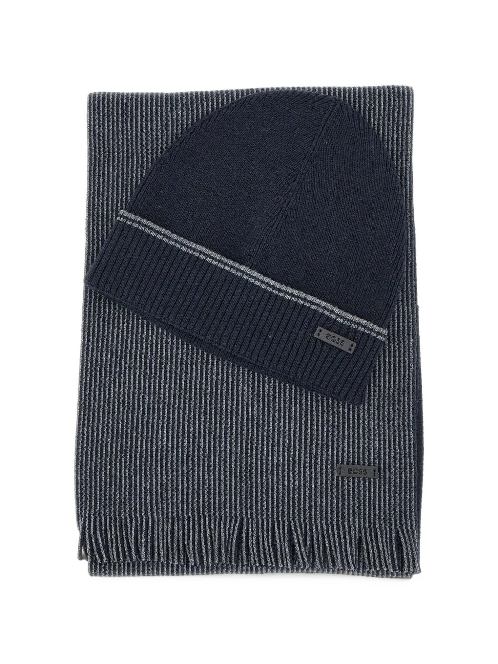 ribbed hat and striped scarf set - 1