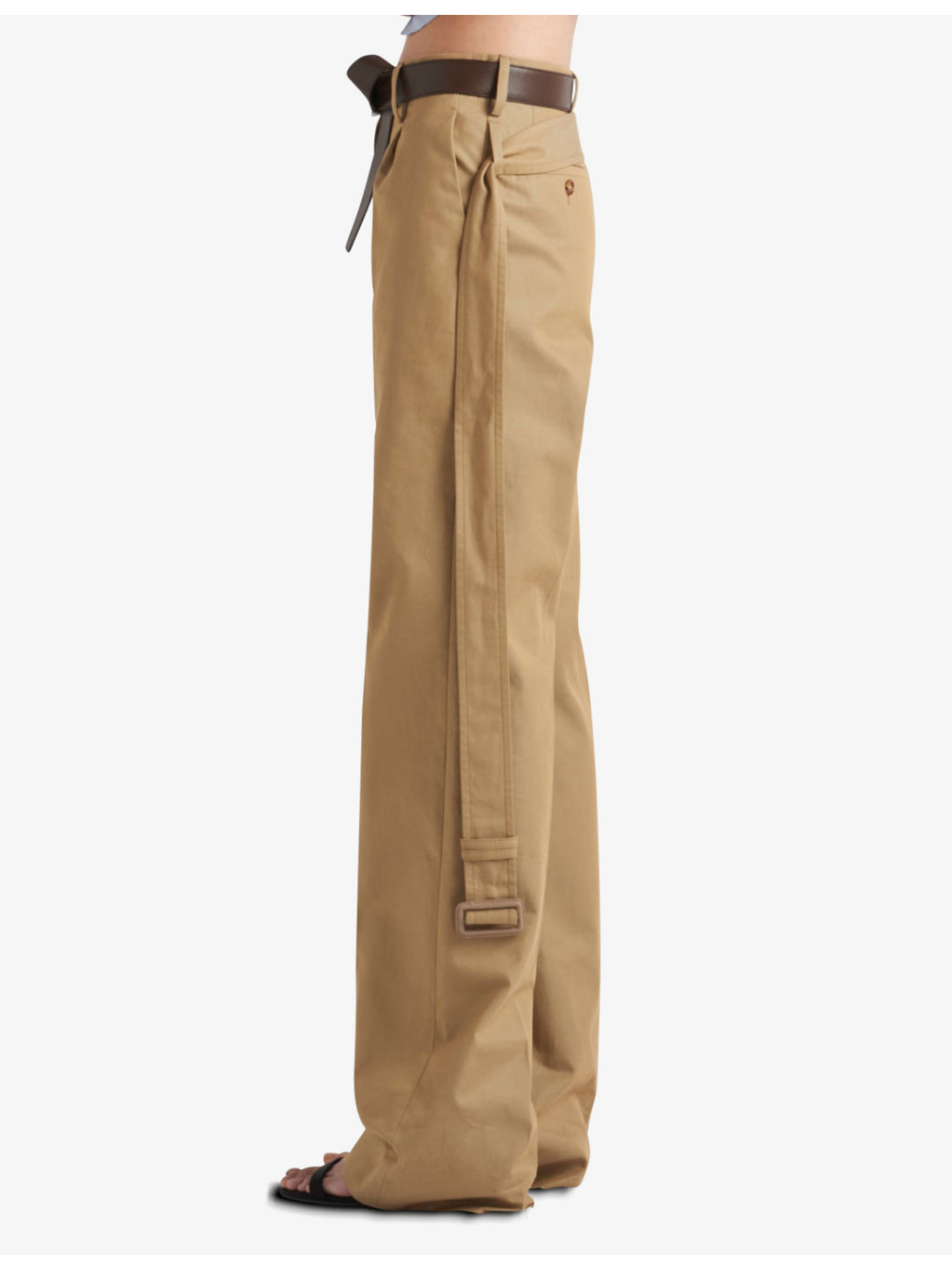 Belted-waist straight-leg high-rise cotton-twill trousers - 3