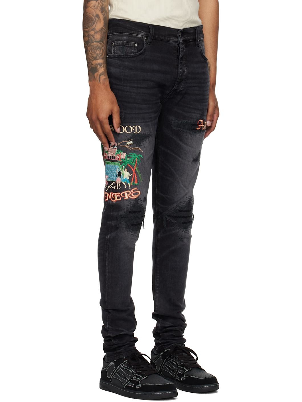 Black Embroidered 'Sinners' Skinny Jeans - 2