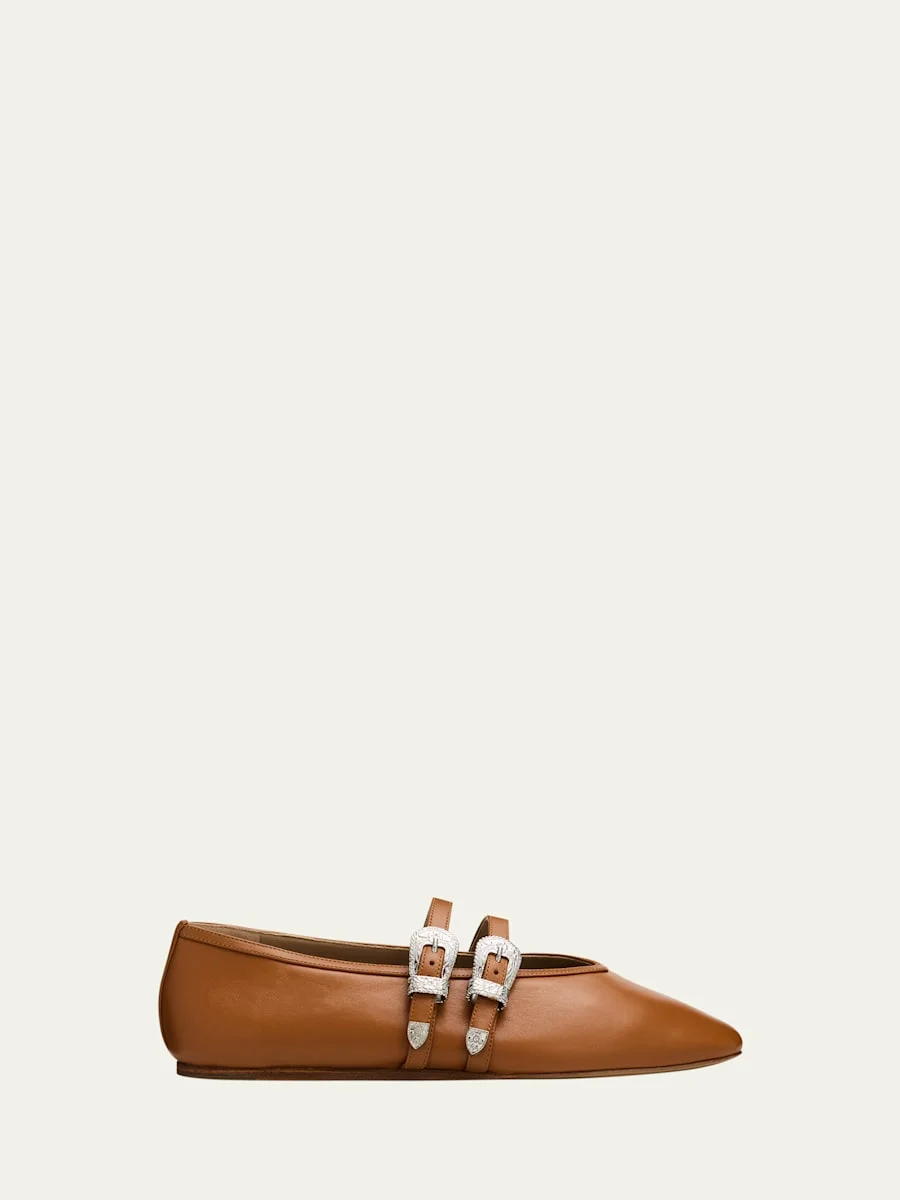 Claudia Mary Jane Buckle Leather Ballerina Flats - 1