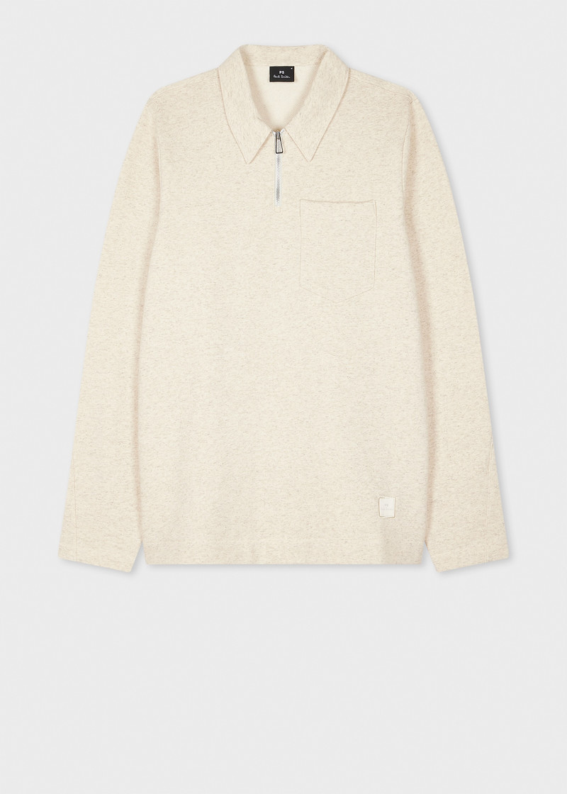 Ecru Marl Cotton-Linen Zip-Neck Sweatshirt 1