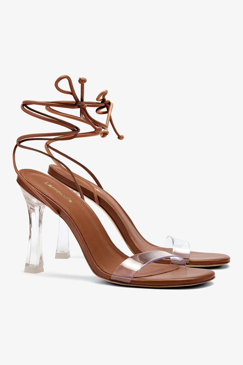 Larroudé Gloria Sandal In Caramel Leather and Vinyl outlook