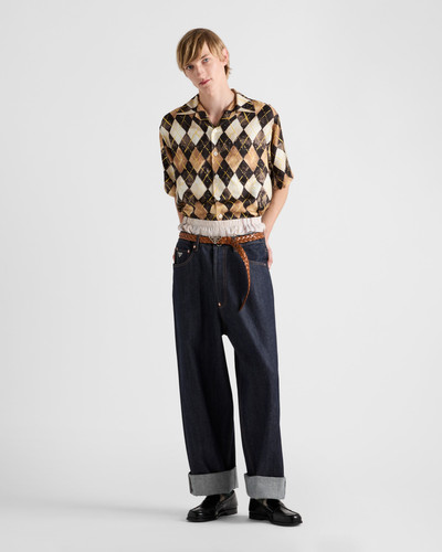 Prada Short-sleeved Argyle-pattern silk twill shirt outlook