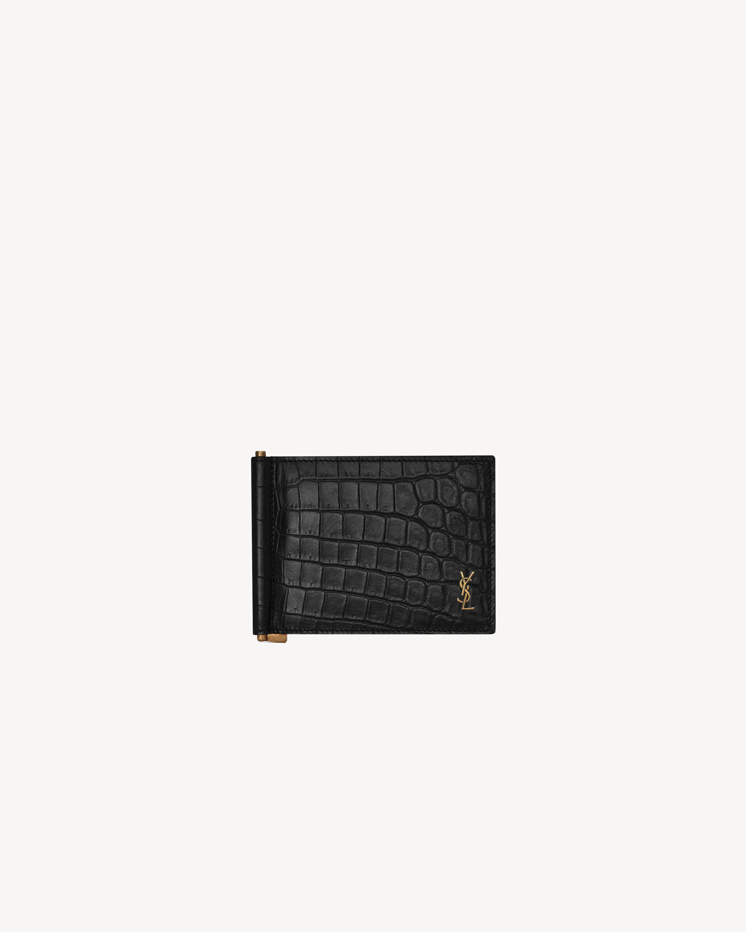TINY CASSANDRE BILL CLIP WALLET IN CROCODILE-EMBOSSED MATTE LEATHER - 1