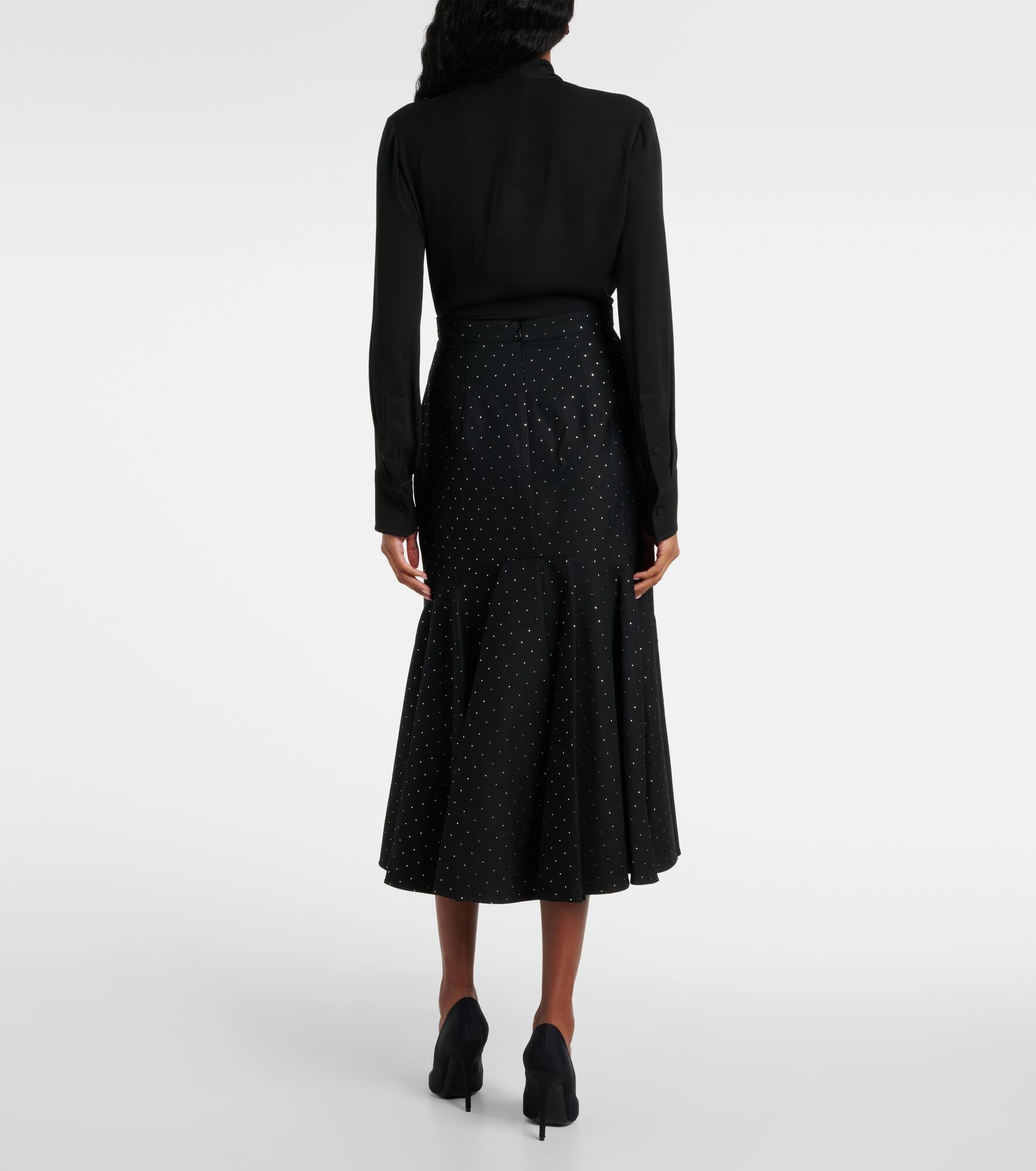 Polka-dot cotton and wool lamé midi skirt - 3
