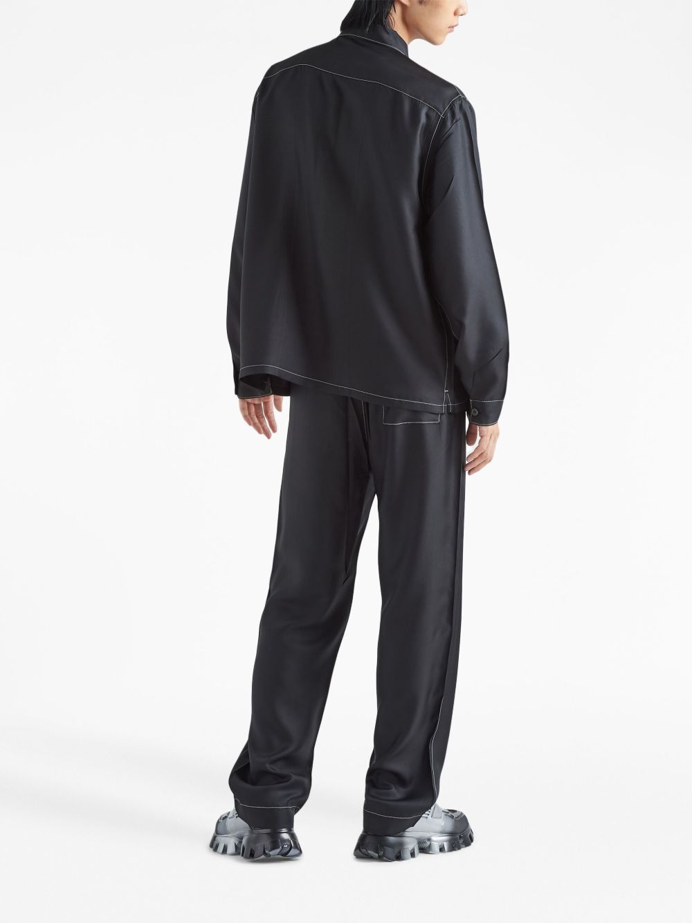 slip-on silk straight trousers - 3