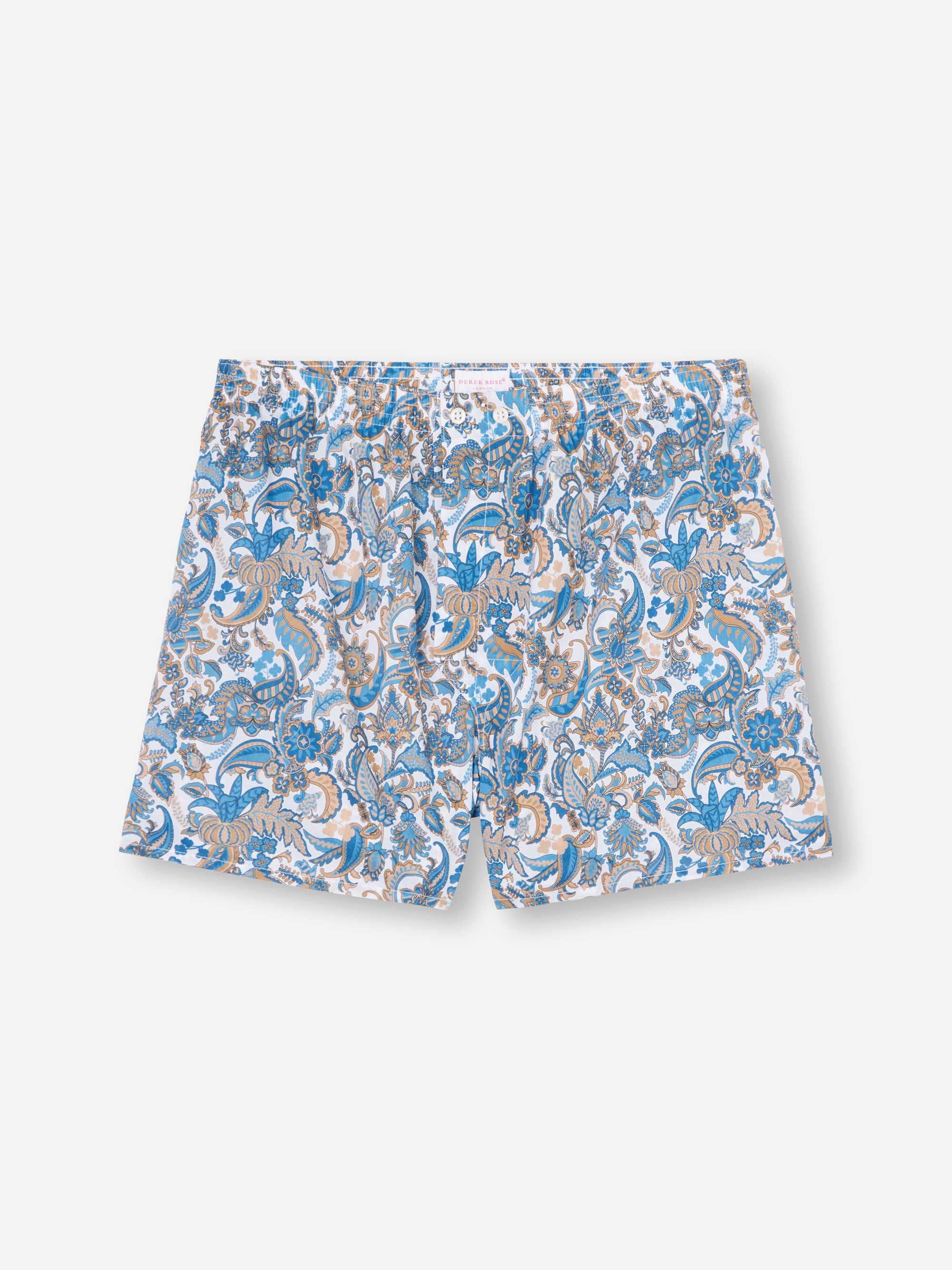 Men's Classic Fit Boxers Cotton Batiste White Jungle Paisley Print - 2
