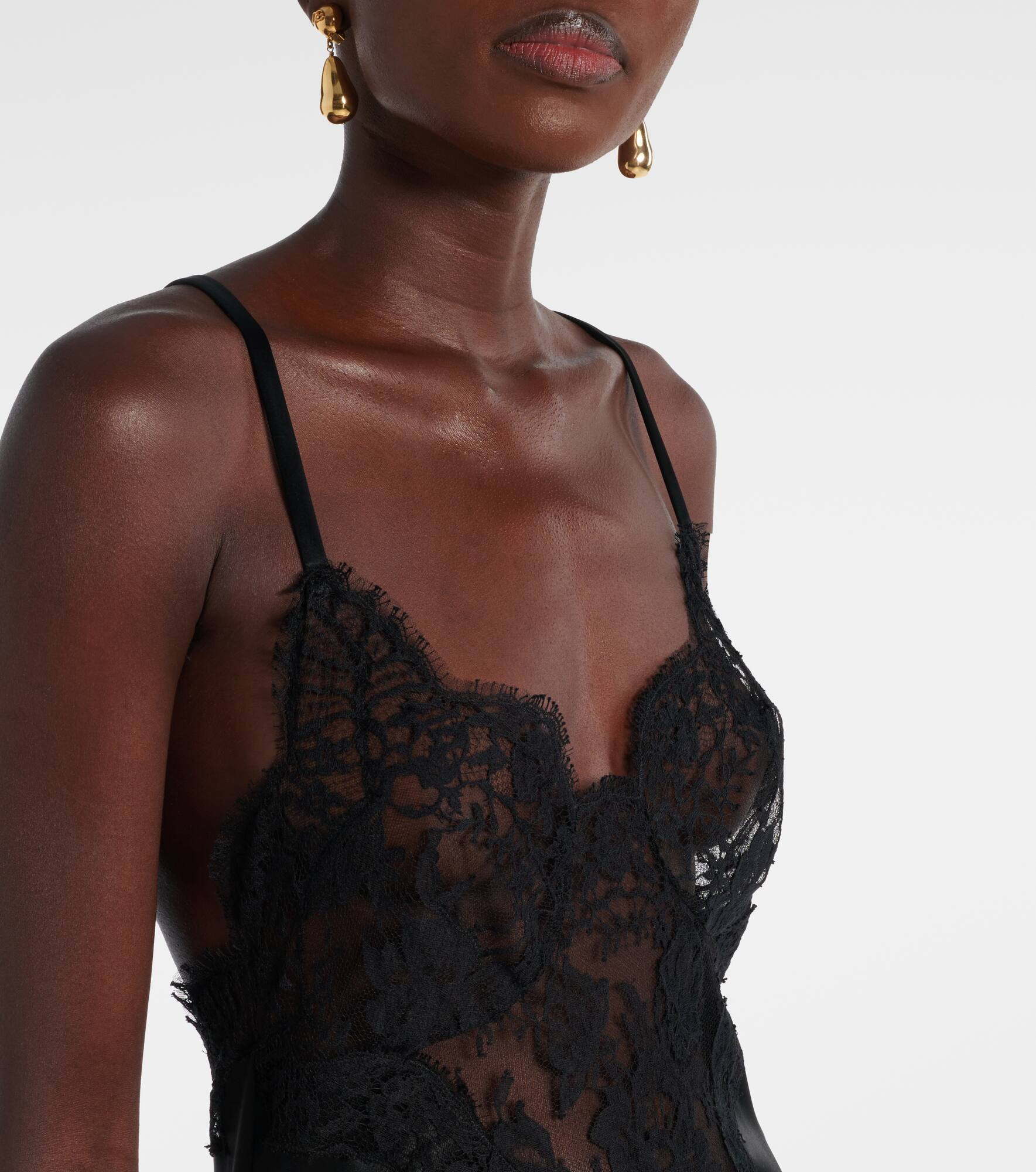 Lace-trimmed satin slip dress - 4