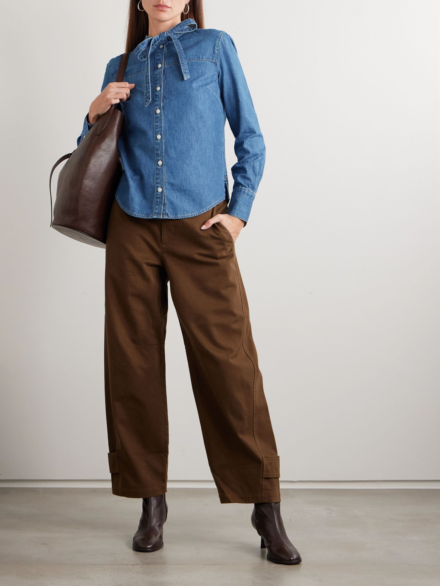 Gabby tie-detailed denim shirt Mid denim - 2