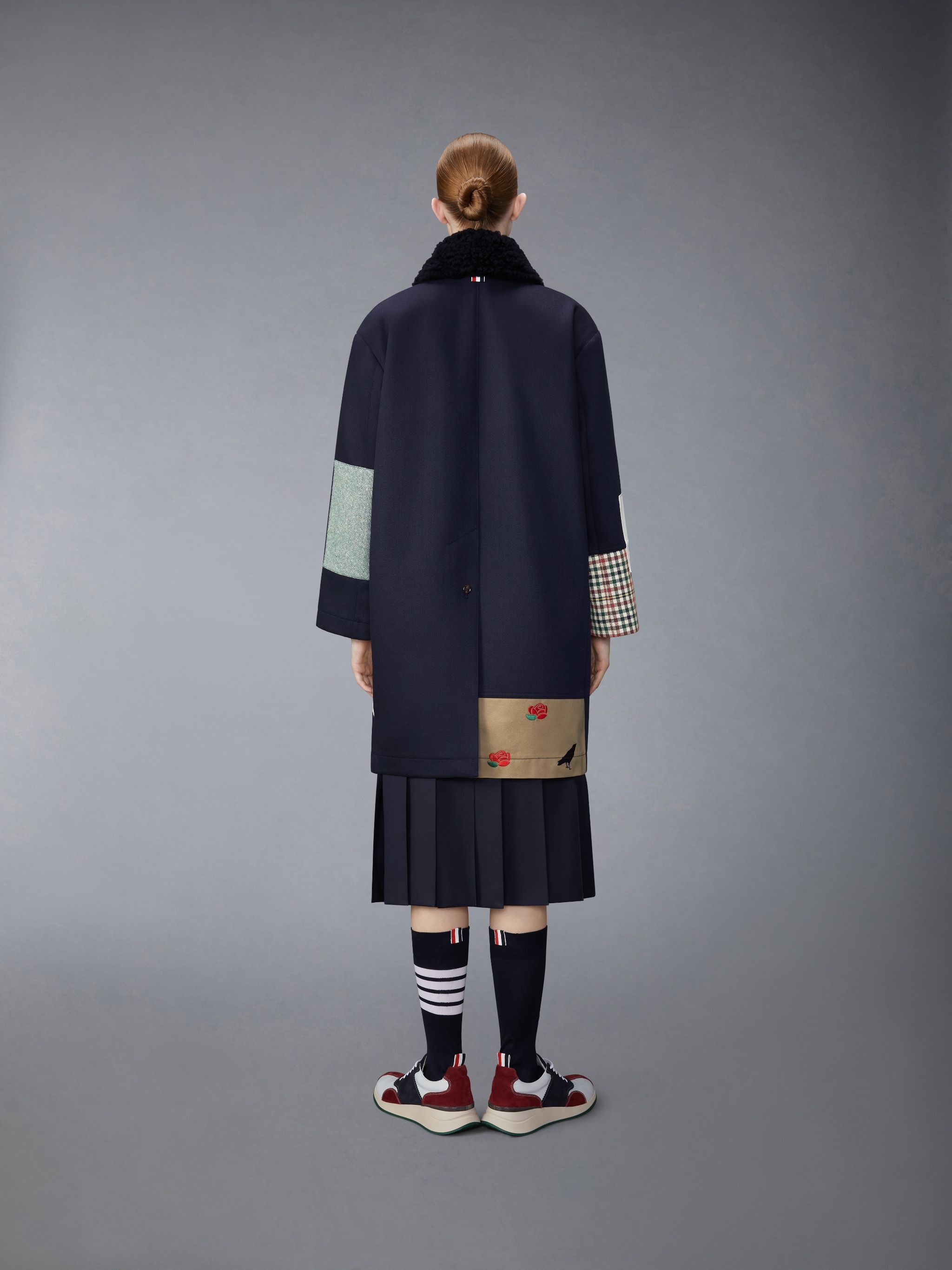 Double Face Wool Twill Detachable Shearing Collar Patchwork Bal Collar Raincoat - 3