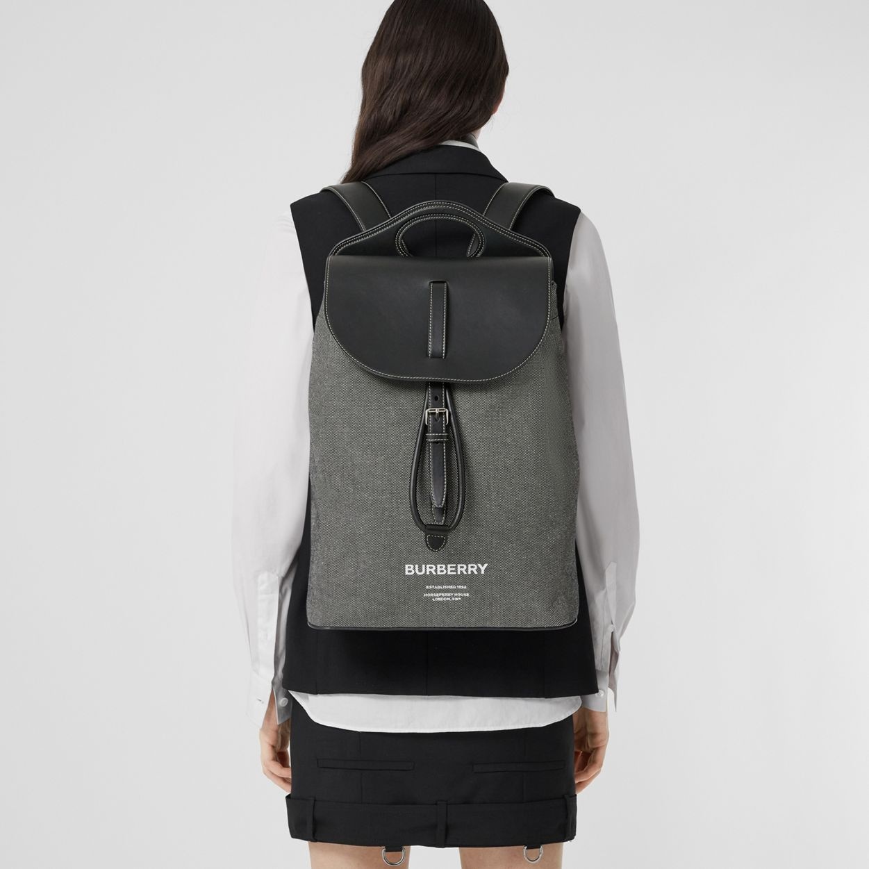 Horseferry Print Canvas and Leather Pocket Backpack - 10