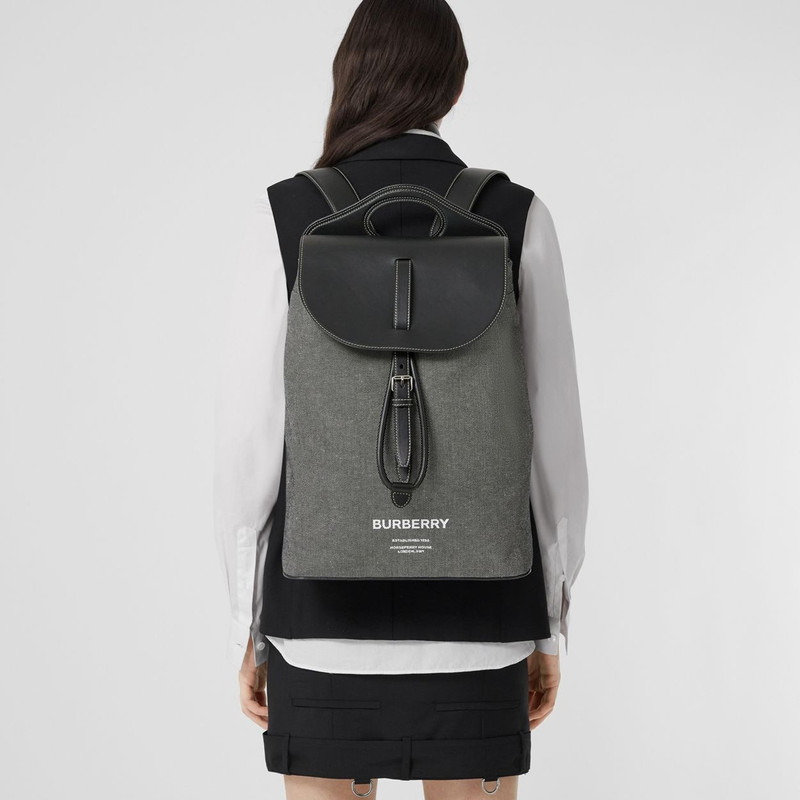 Horseferry Print Canvas and Leather Pocket Backpack 10