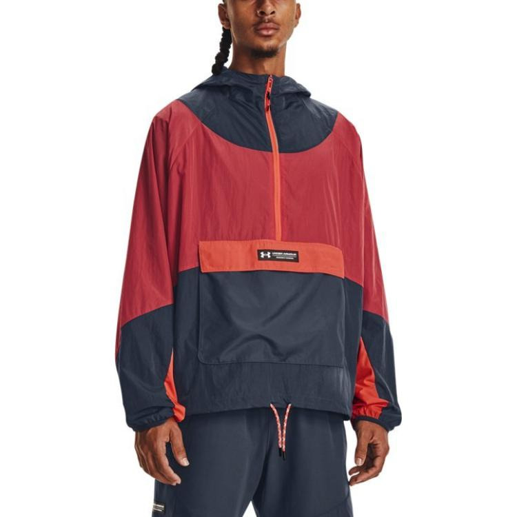 Under Armour Rush Woven 1/2 Zip Anorak Jacket 'Red Grey' 1377183-044 - 4