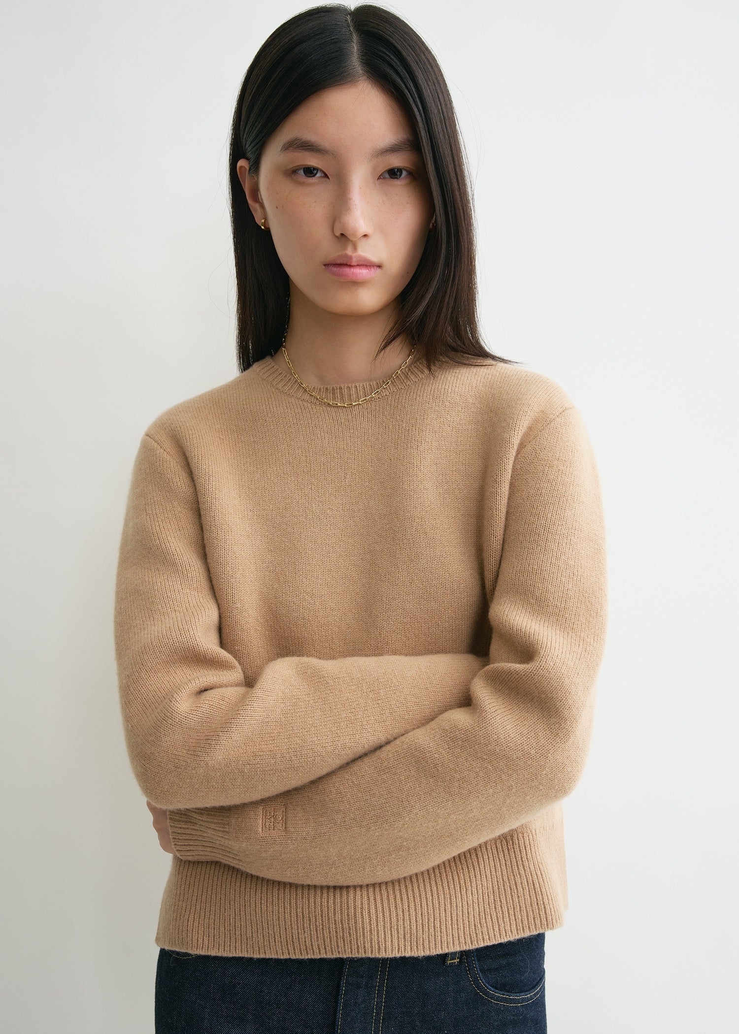 Cropped crew-neck knit camel - 5