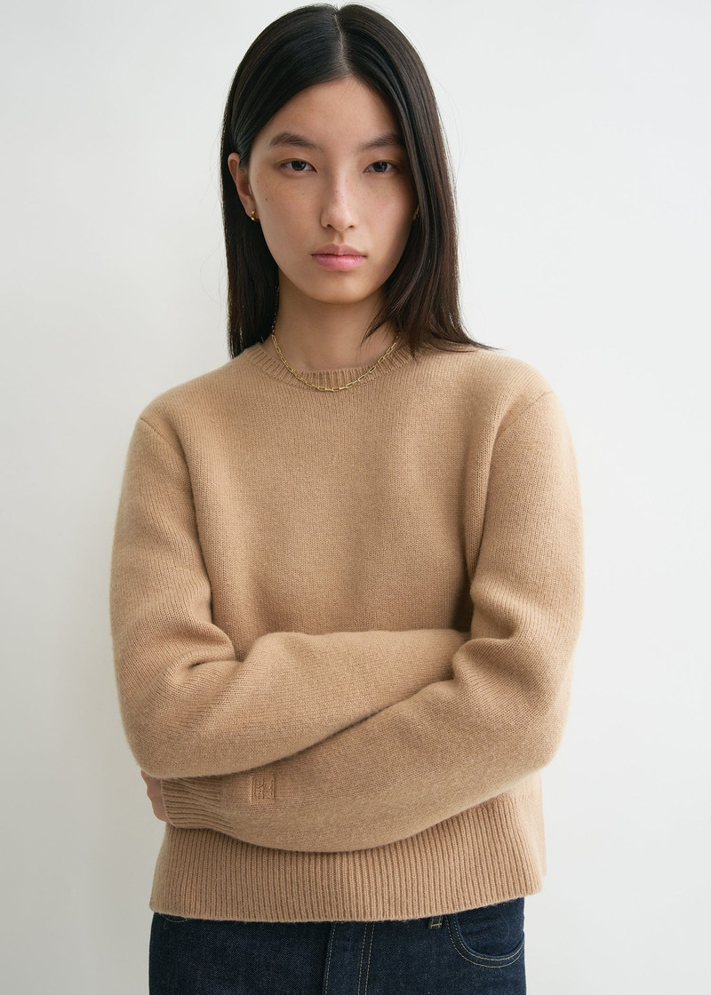 Cropped crew-neck knit camel 5