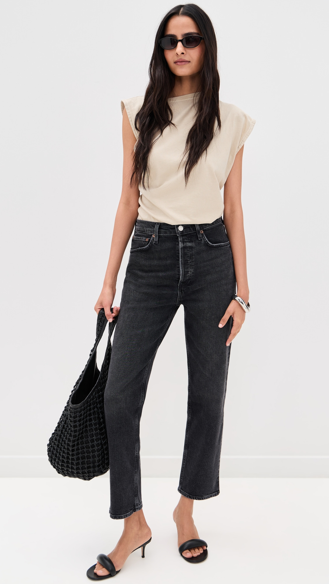 90s Pinch Waist Crop High Rise Straight Jeans 27.5" - 4