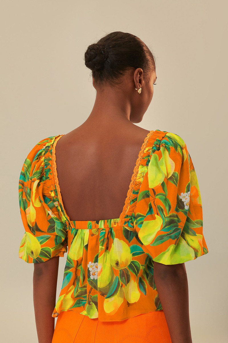 Orange Chic Pears Short Sleeve Blouse 4