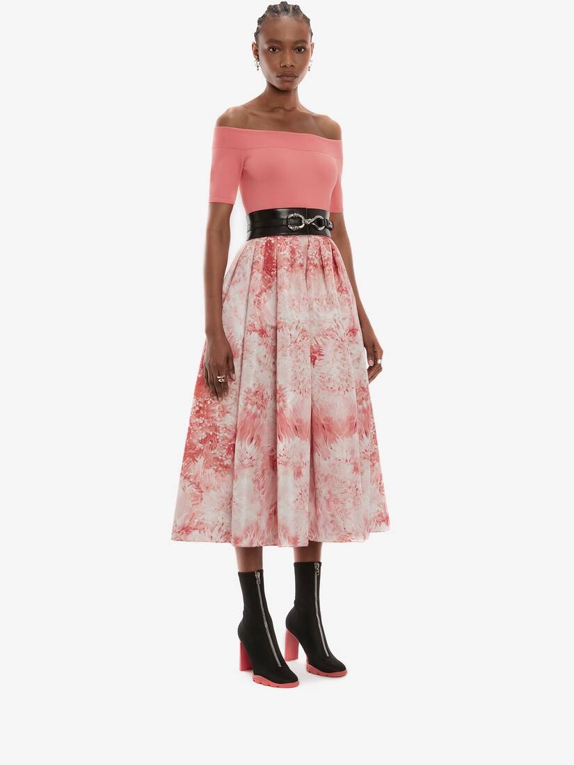 Sea Coral Pleated Midi Skirt in Coral - 3