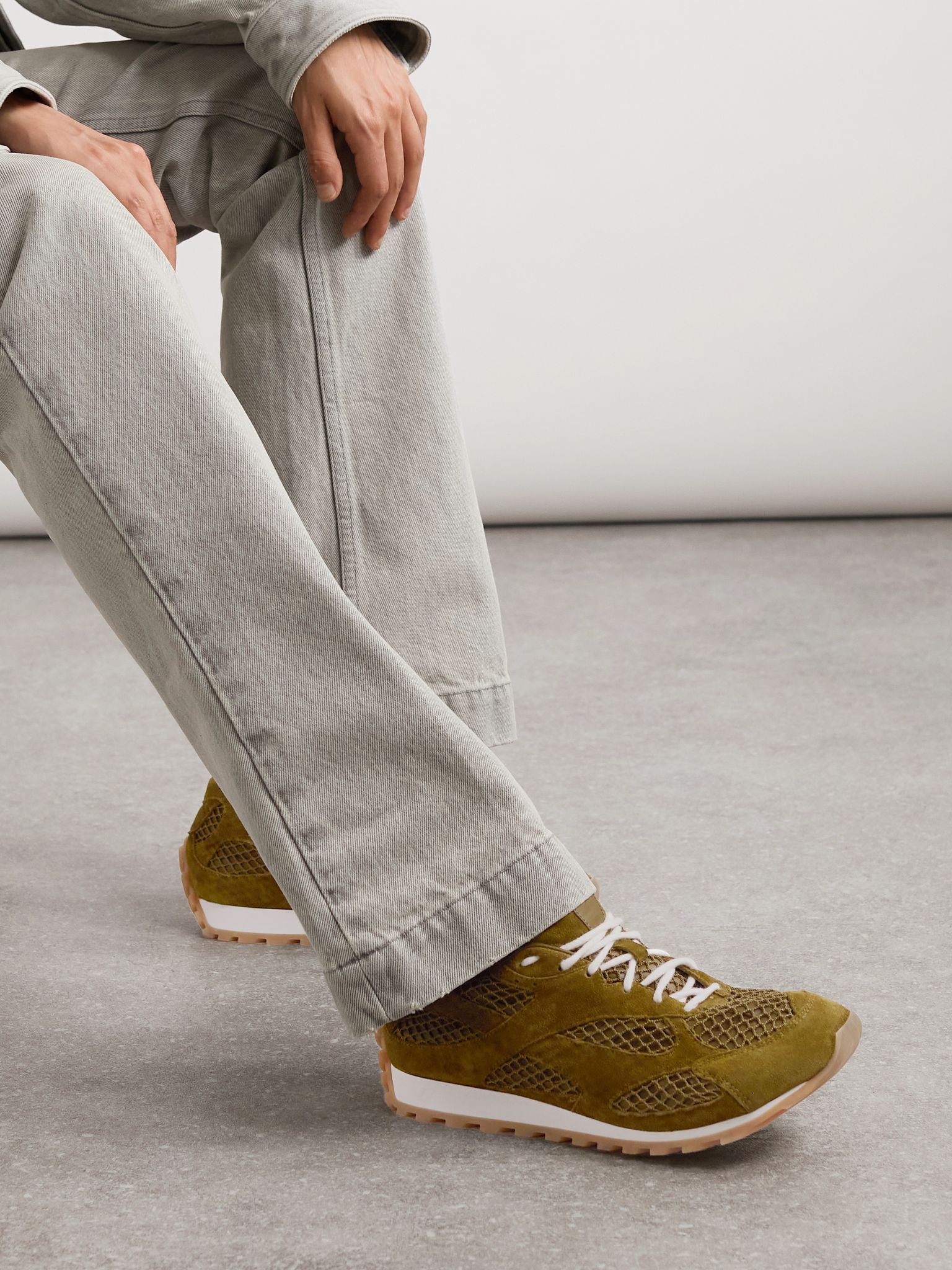 Orbit suede, leather, mesh and fishnet sneakers Green - 2