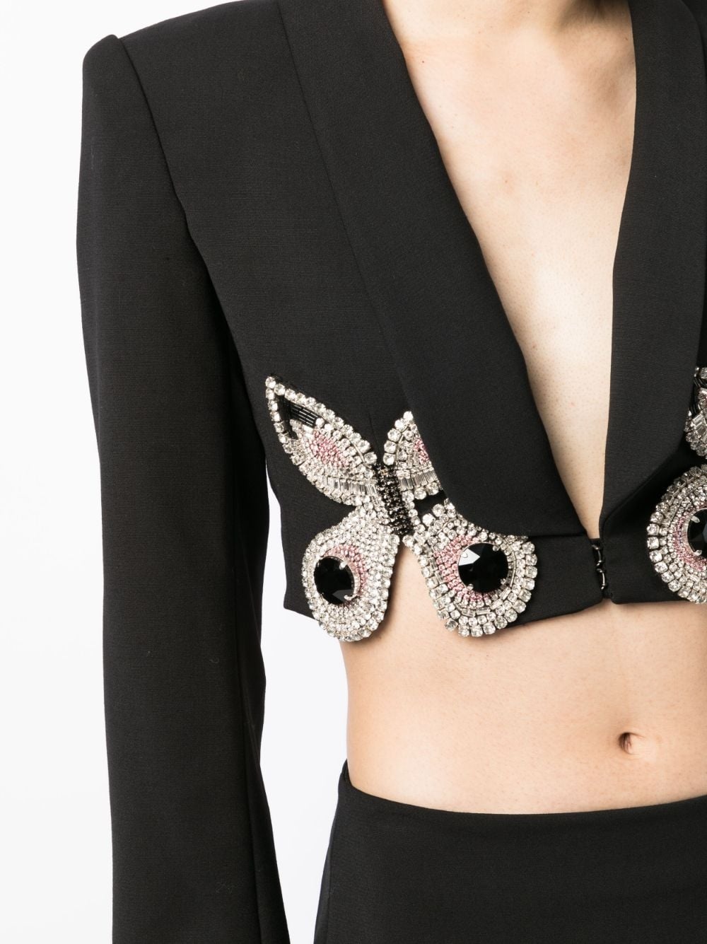 crystal-embellished cropped wool blazer - 5
