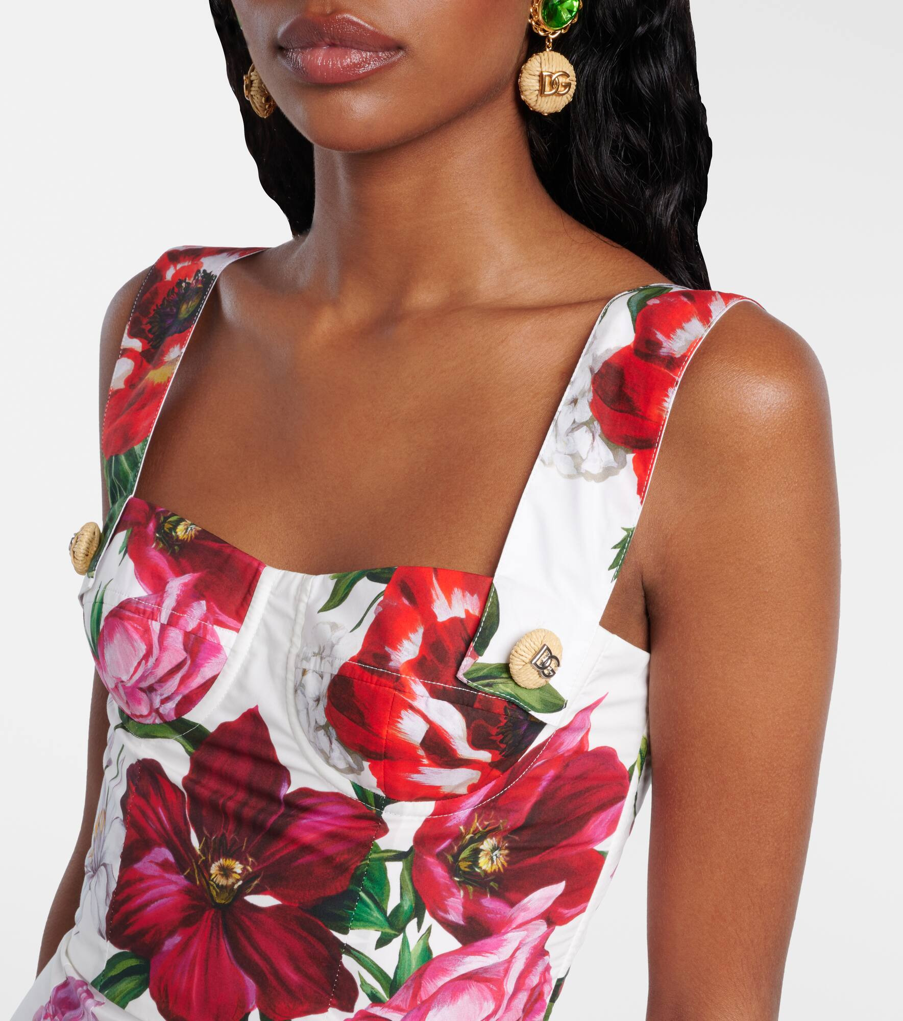 Floral cotton poplin bustier dress - 4