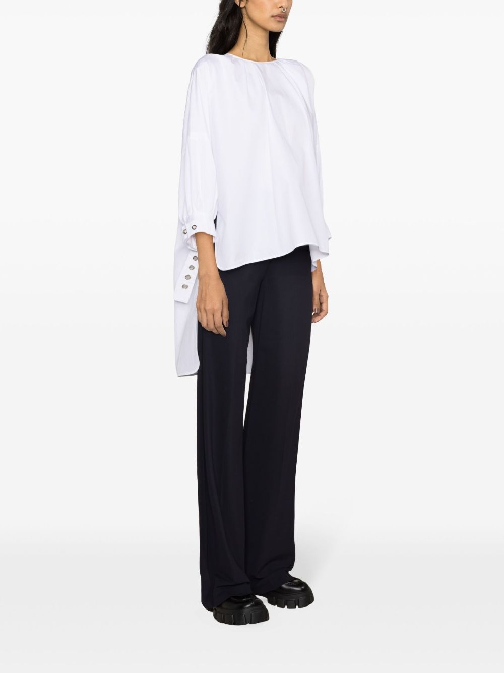 pleated crew-neck blouse - 3