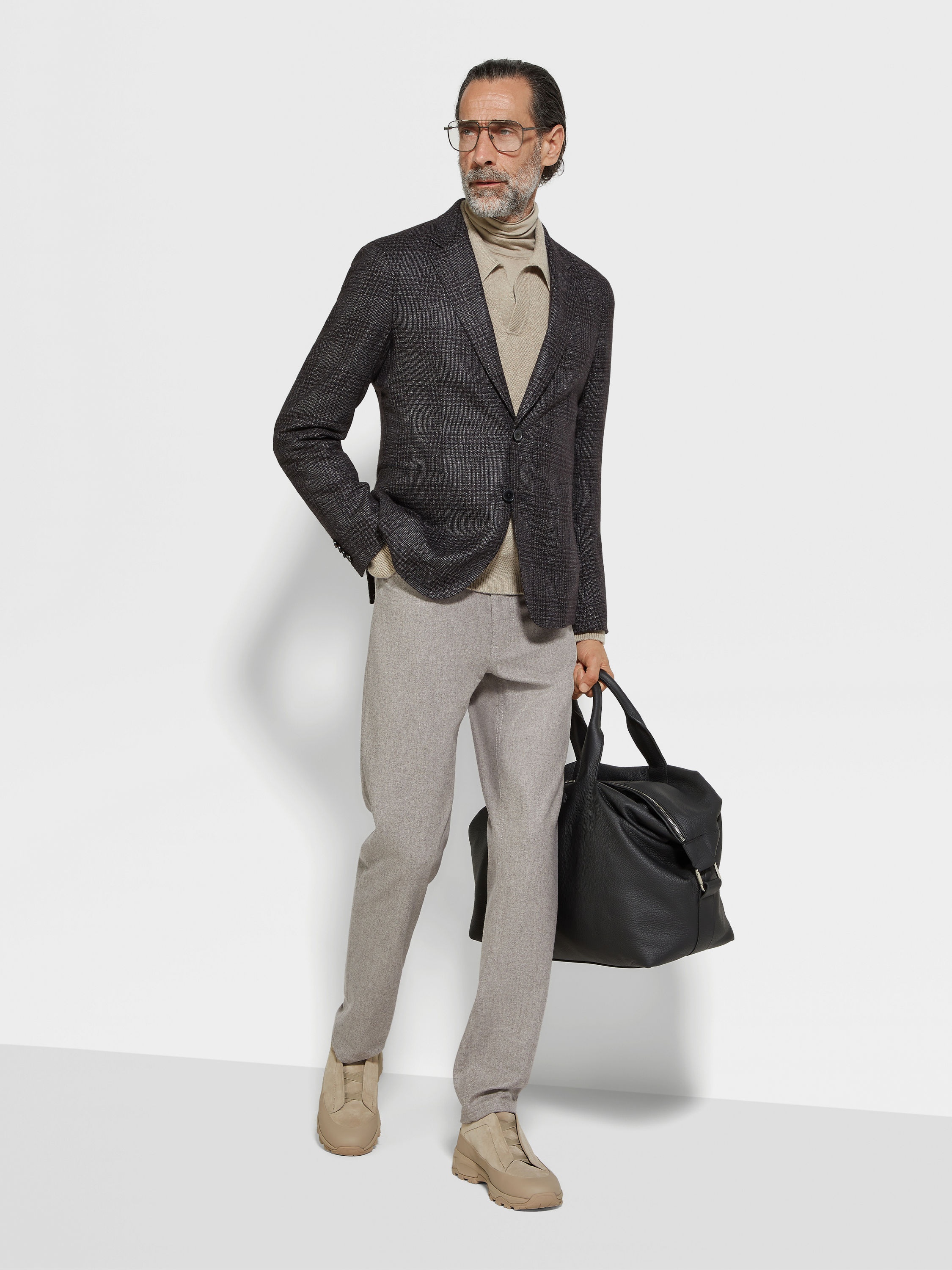 LIGHT TAUPE WOOL AND CASHMERE ROCCIA PANTS - 3