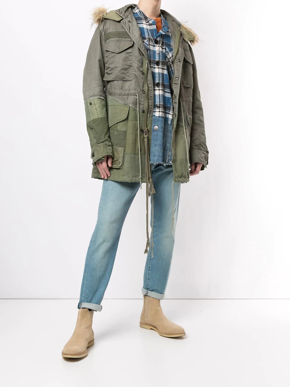 panelled fur-trimmed parka - 2