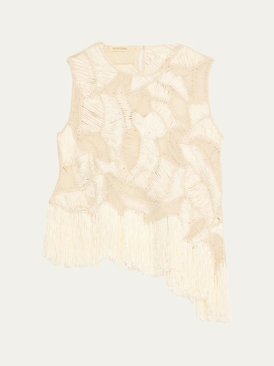Maureen Asymmetric Fringe Embroidered Sleeveless Top - 1