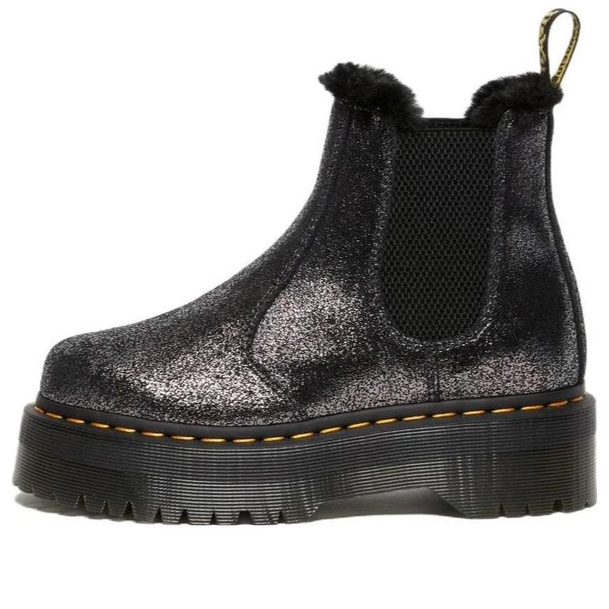 (WMNS) Dr. Martens 2976 Faux Fur-Lined Metallic Platform Chelsea Boots 'Black' 27956012 - 1