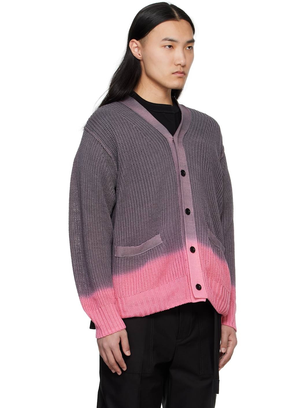 Gray & Pink Garment Dye Knit Cardigan - 2