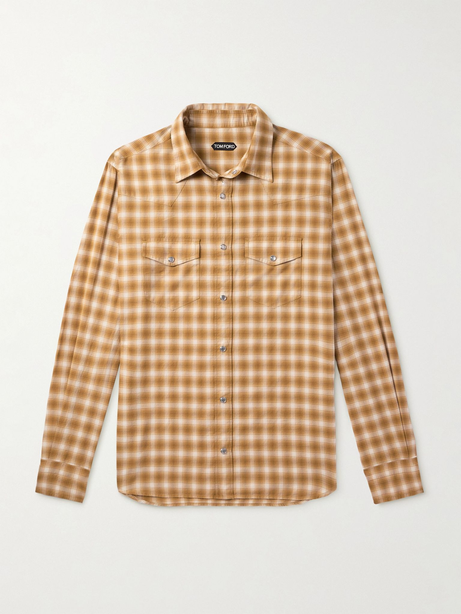 Slim-Fit Checked Cotton-Twill Shirt Yellow - 1