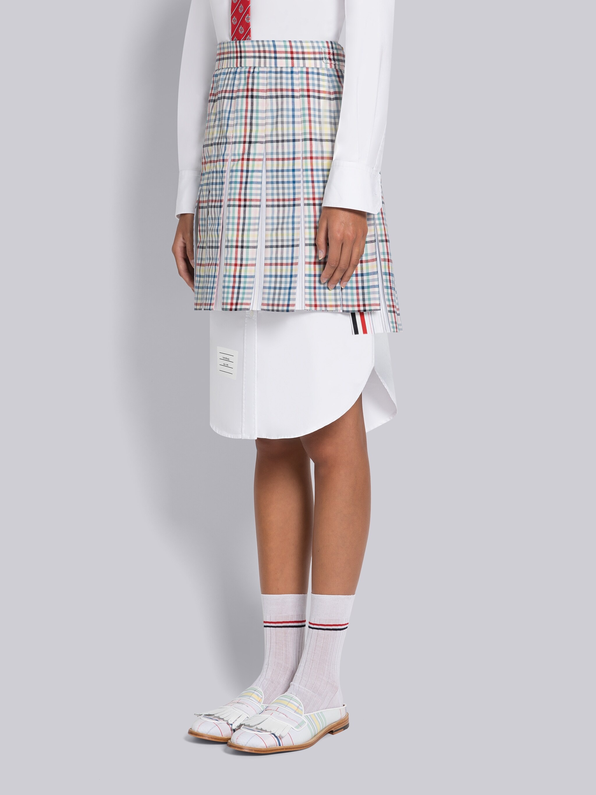 Gingham Plain Weave Pleated Mini Skirt - 2