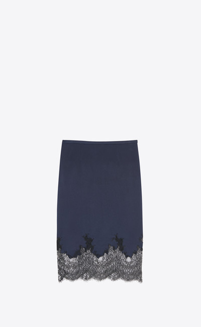 SAINT LAURENT midi skirt in crepe satin and lace outlook
