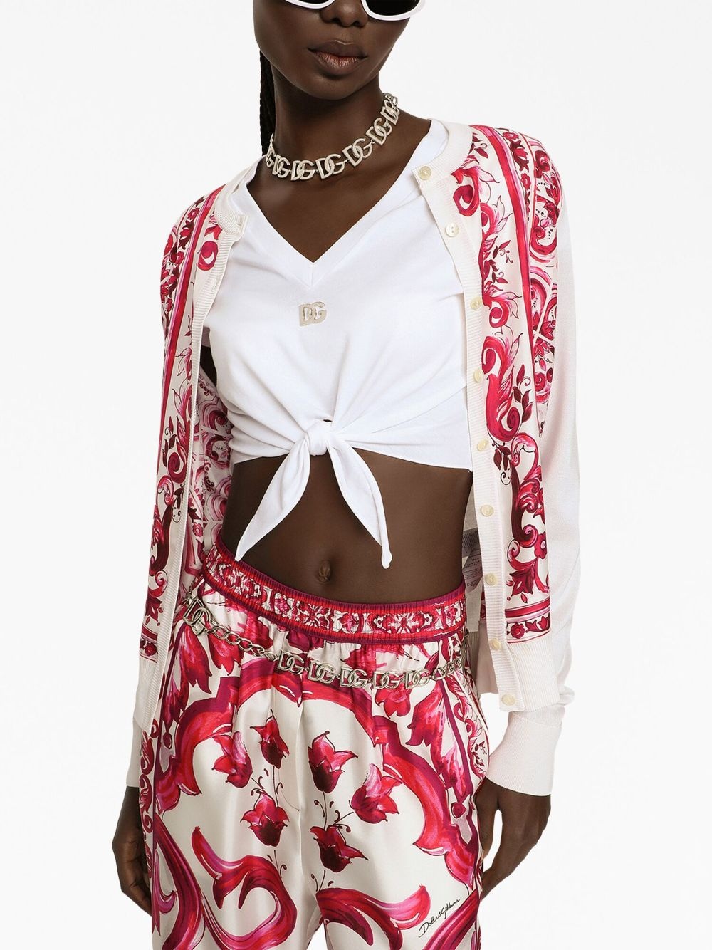 logo-embroidered tie-waist T-shirt - 4