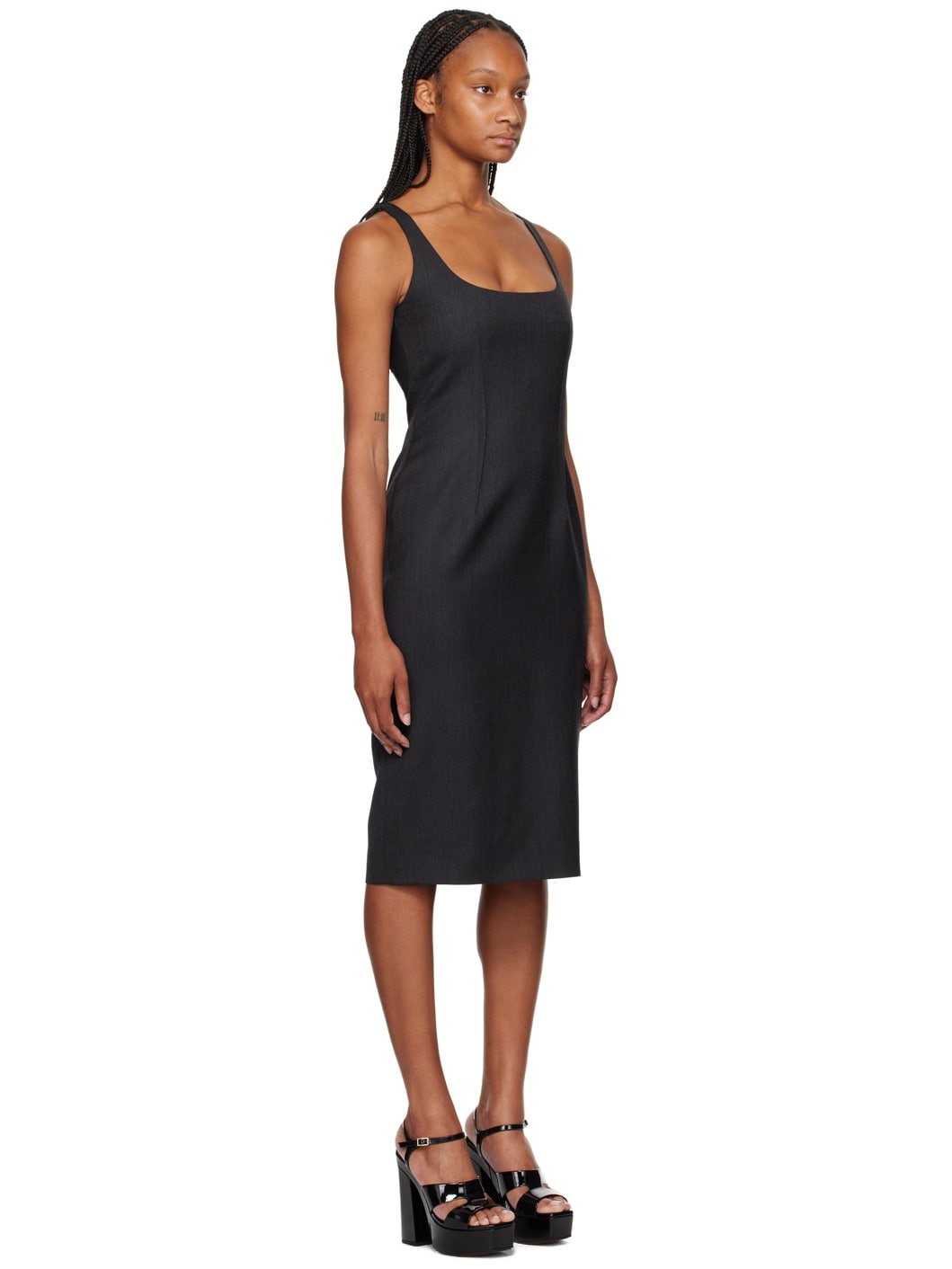 Gray Scoop Neck Midi Dress - 2