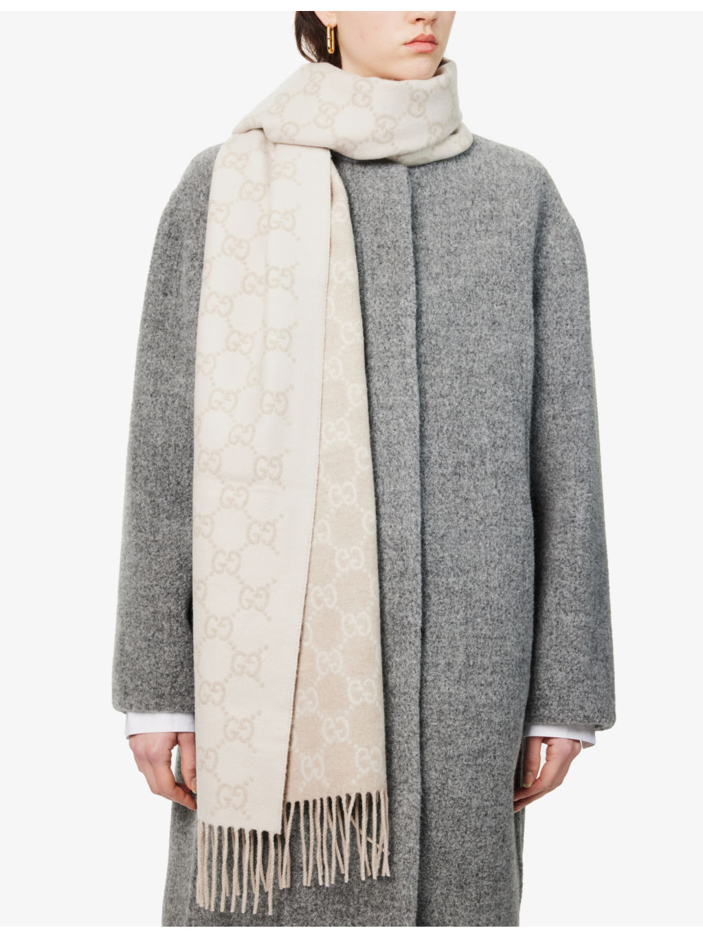 GG Monogram Fringed-Trim Brushed Cashmere Shawl - 2