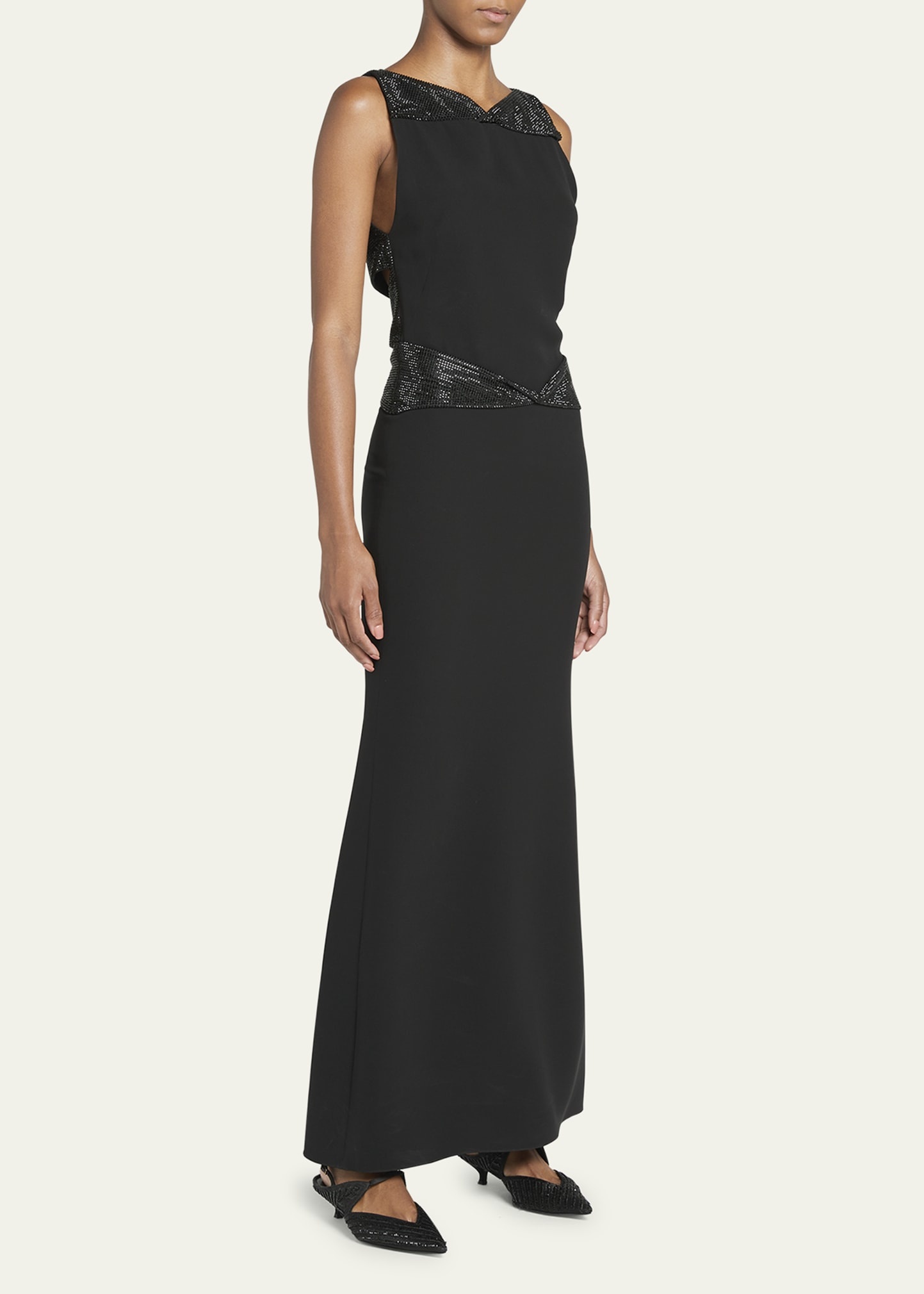 Crystal Back Cutout Trumpet Silk Gown - 4
