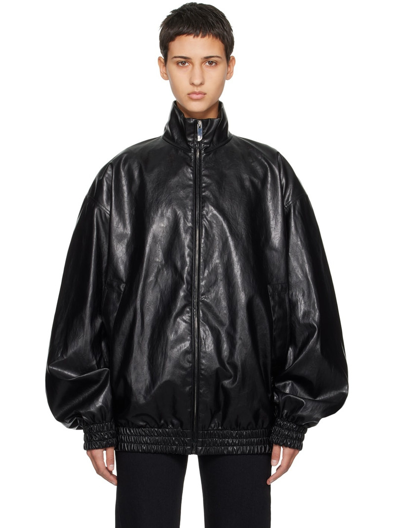 Black Oversized Faux-Leather Jacket 1