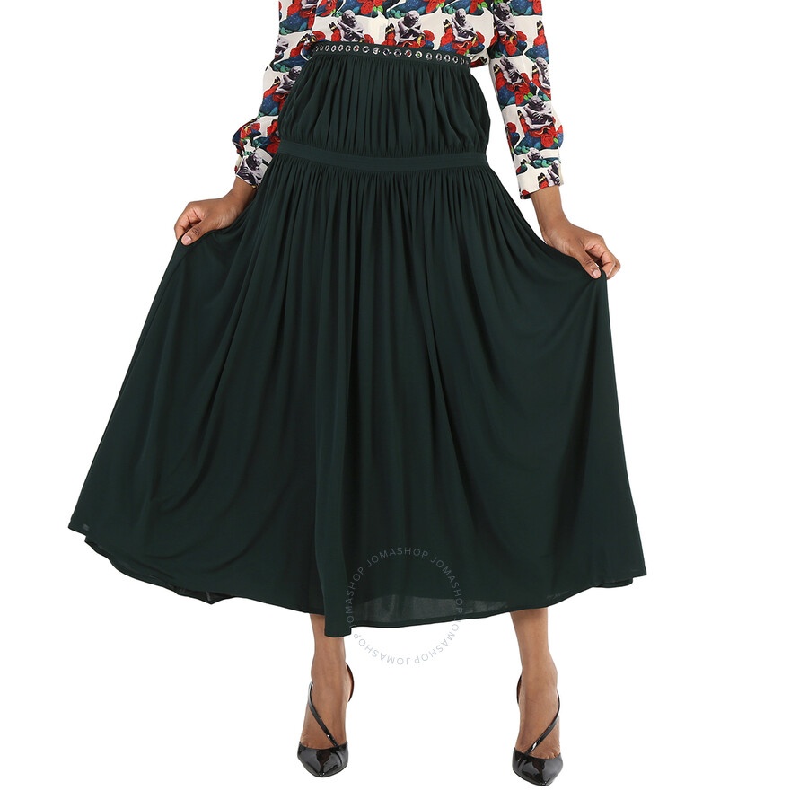Chloe Ladies Eclipse Green Bohemian Jupon Fluid Pleated Midi Skirt - 3