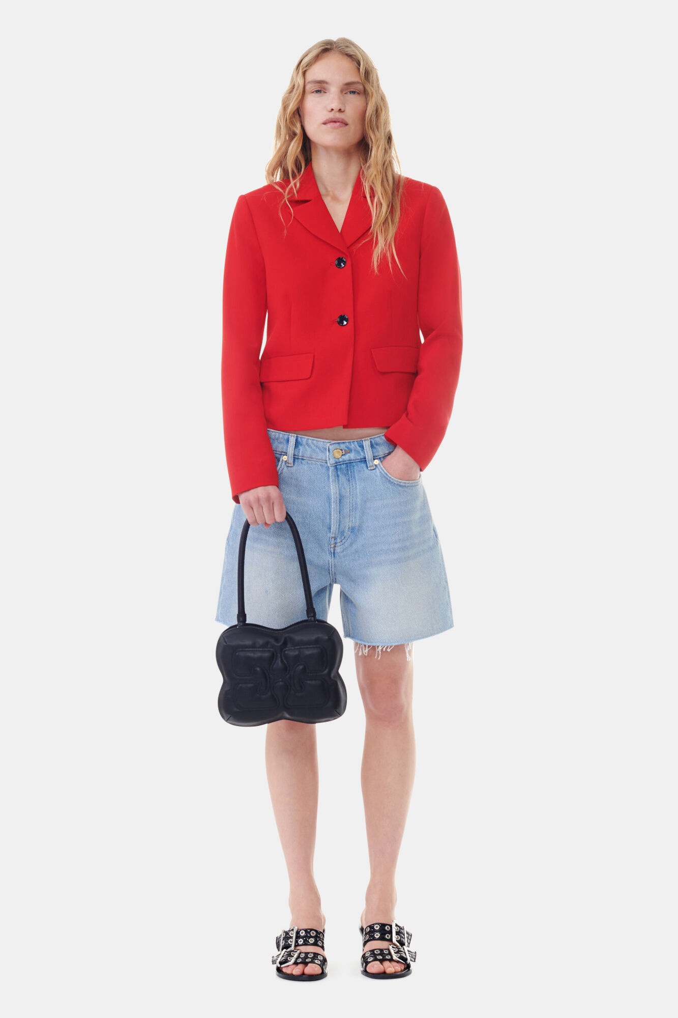 RED TWILL SUITING FITTED BLAZER - 4