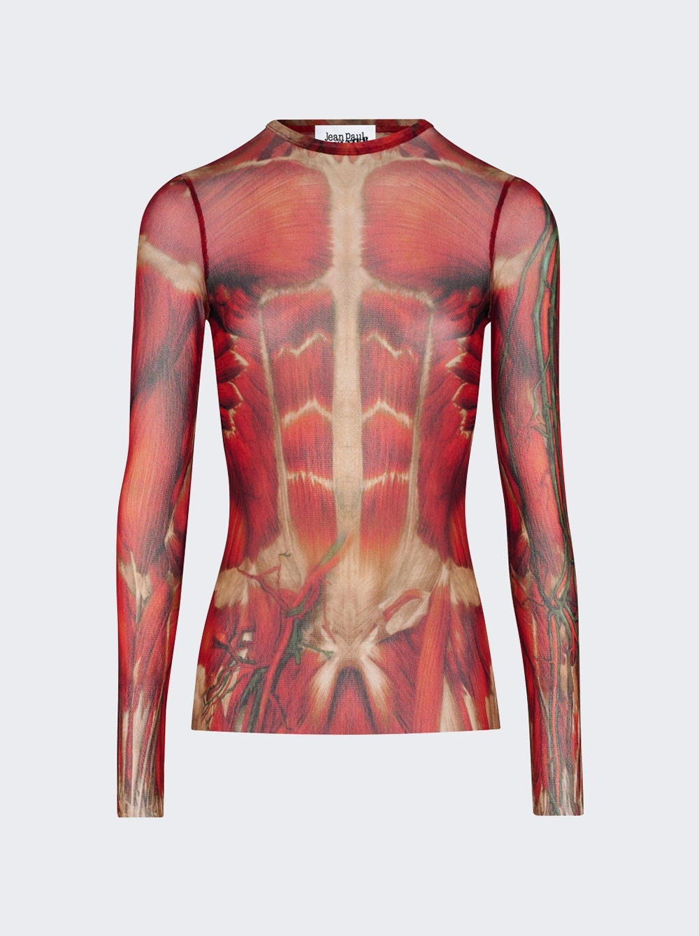 Mesh Long Sleeve Top Red Écorché Print - 1