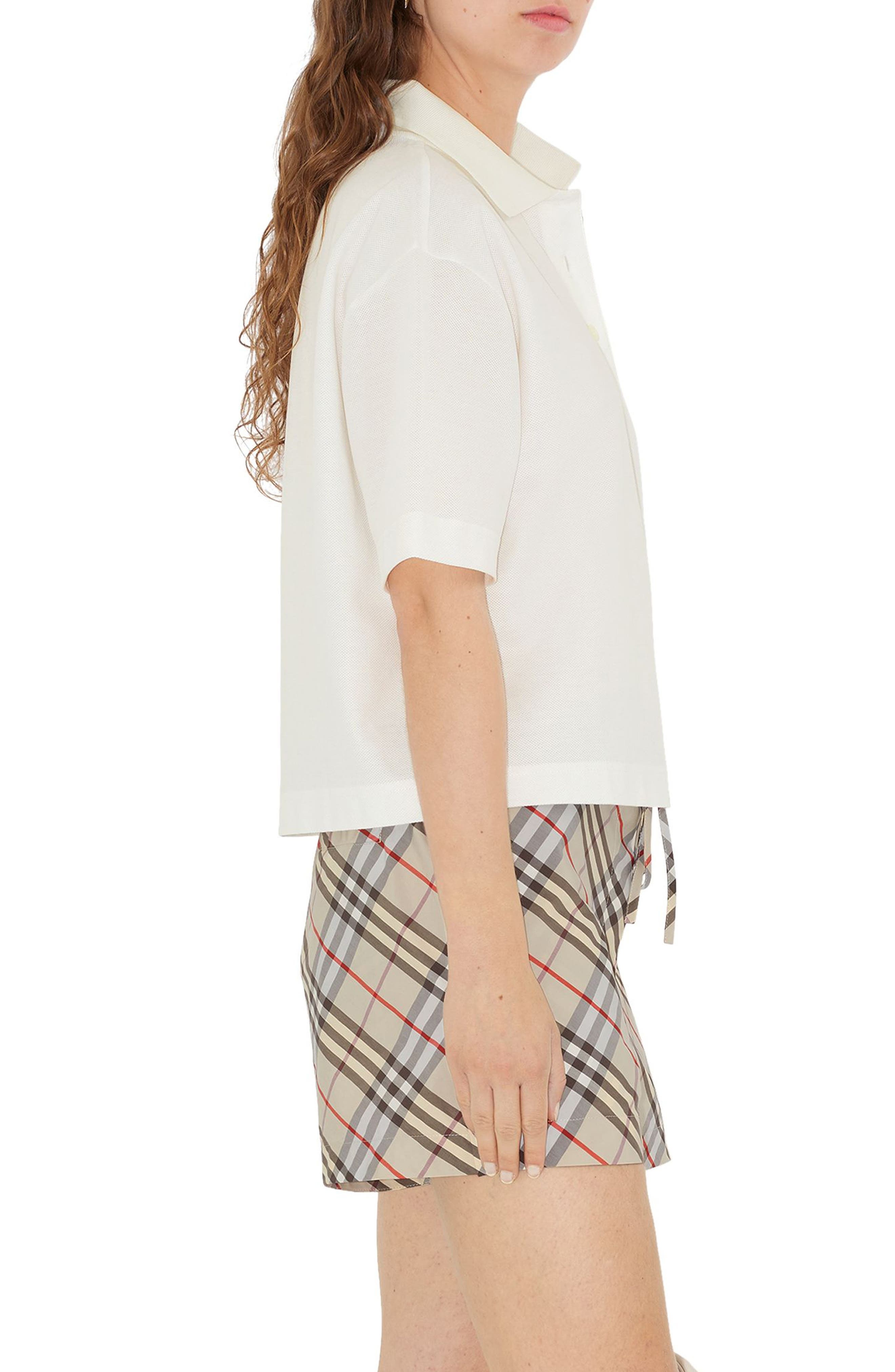 burberry EKD Stamp Crop Cotton Piqué Polo in Chalk at Nordstrom - 3