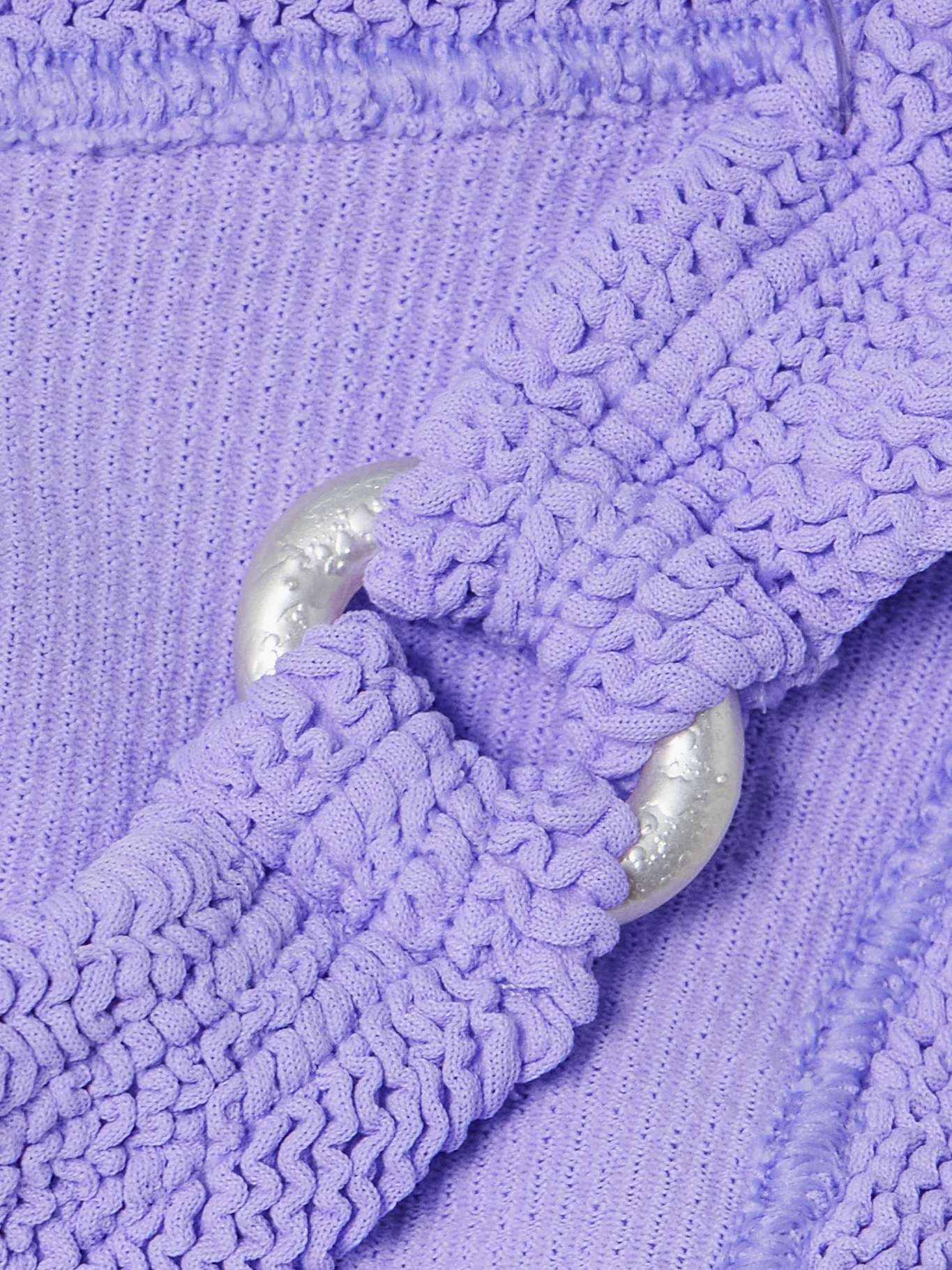 Misty faux pearl-embellished seersucker bikini Lilac - 4