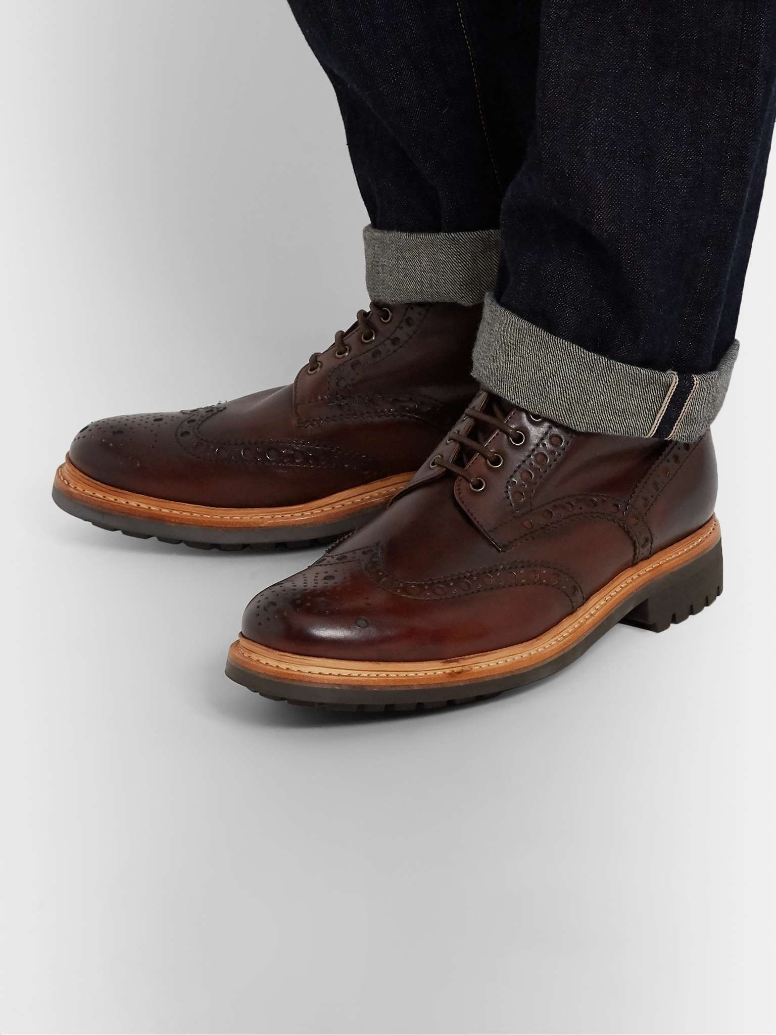 Fred Burnished-Leather Brogue Boots - 2