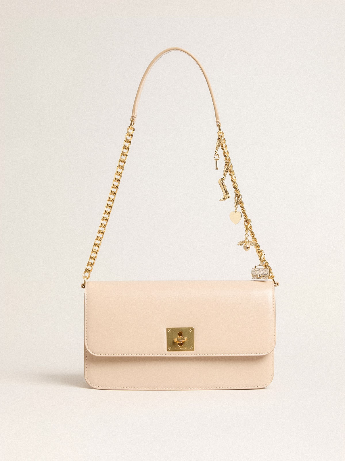 Gioia Bag in pale pink boarded leather with gold details - 4