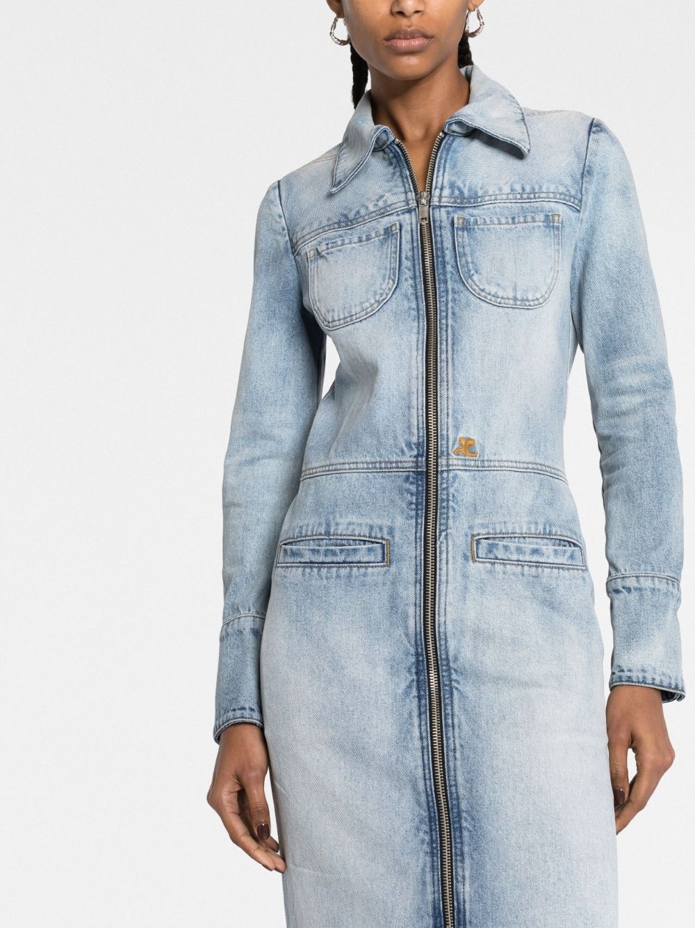 knee-length denim jacket - 5