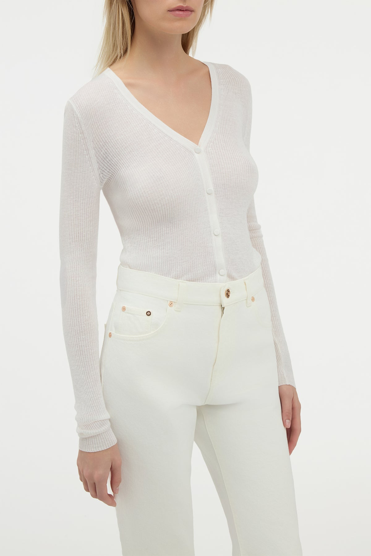 Aiste Knit Cardigan in Ivory Cashmere Silk with Hemp - 5