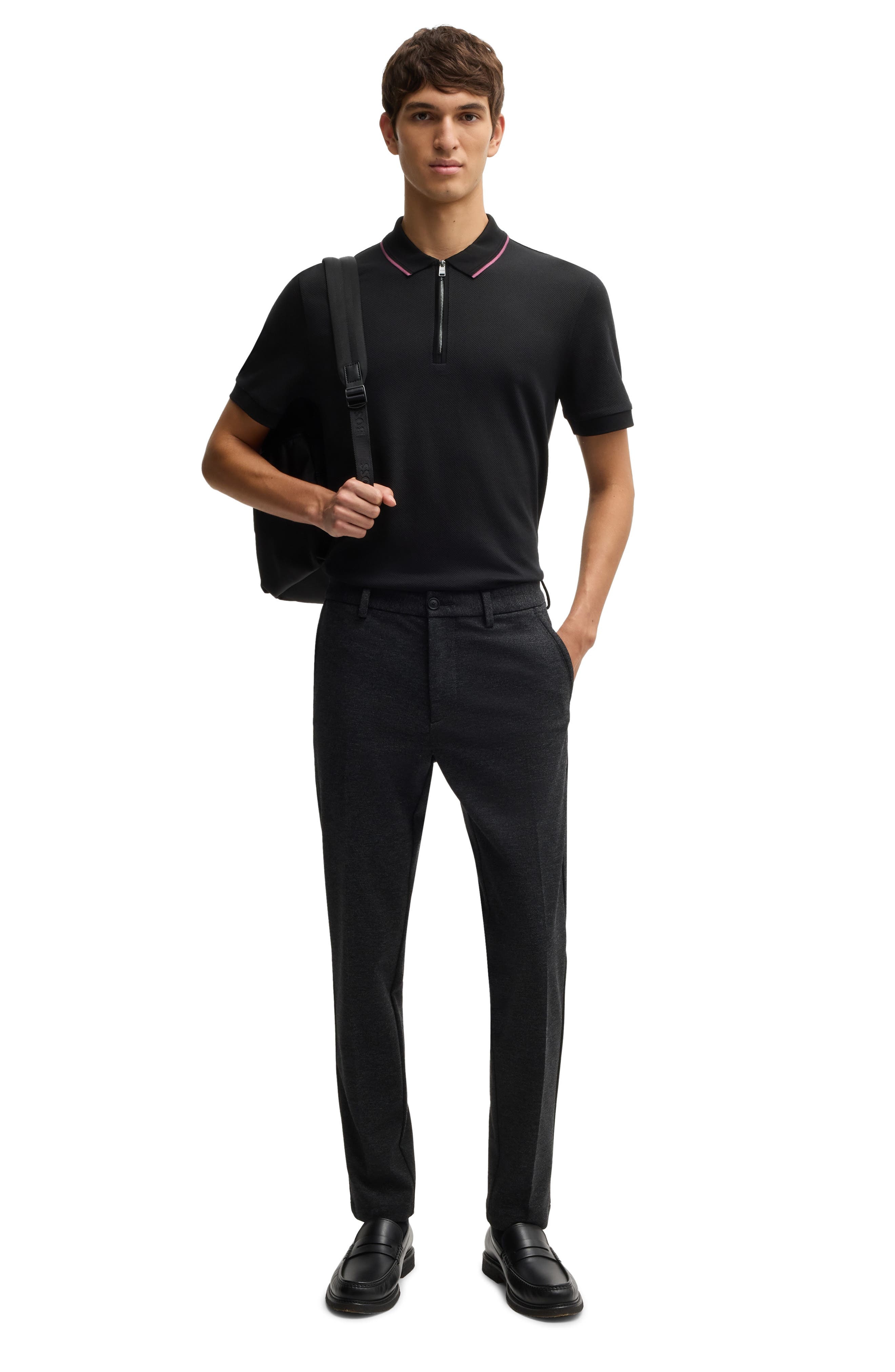 BOSS Paras Quarter Zip Cotton Polo in Black at Nordstrom - 5