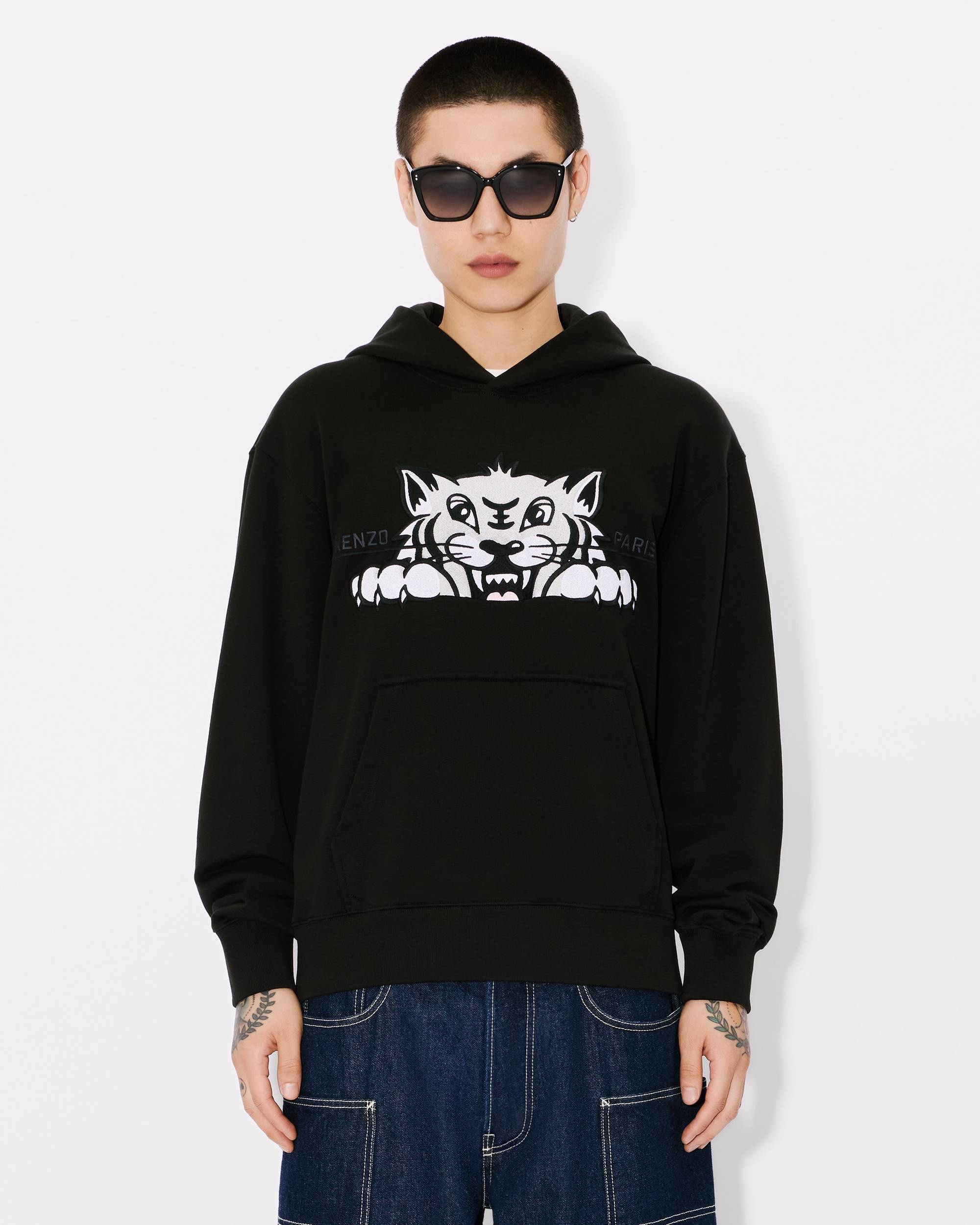 'KENZO Happy Tiger' embroidered hoodie in cotton - 3